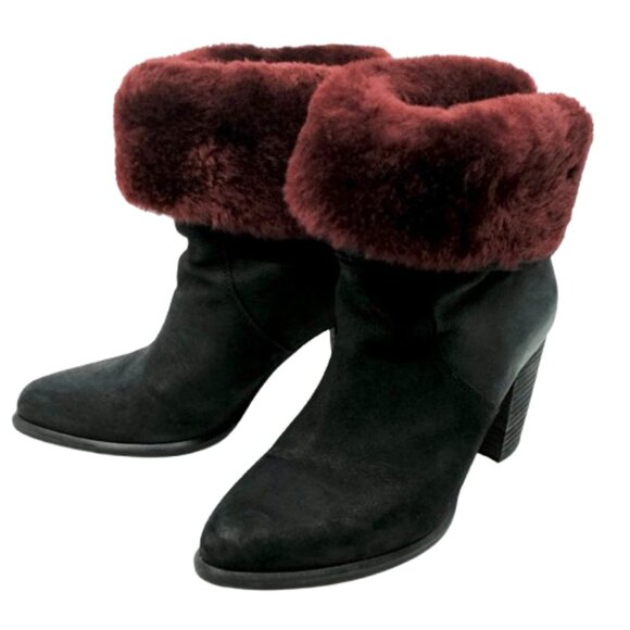 UGG~Layna Shearling Lined Foldable Cuff Black Nubuck Heel Boot Shoes IOB SIZE 8 - Picture 2 of 8